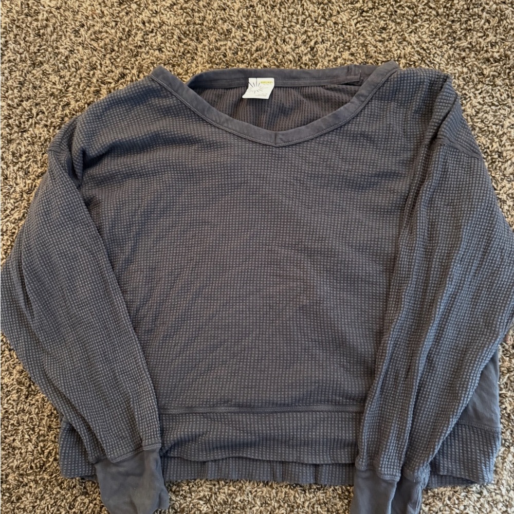 Grey Waffle Knit Long Sleeve Top AERIE
